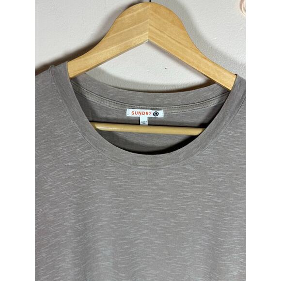 Sundry Short Tan Neutral T Shirt Dress Large jersey knit Stretch Ruching Crew - Picture 2 of 11